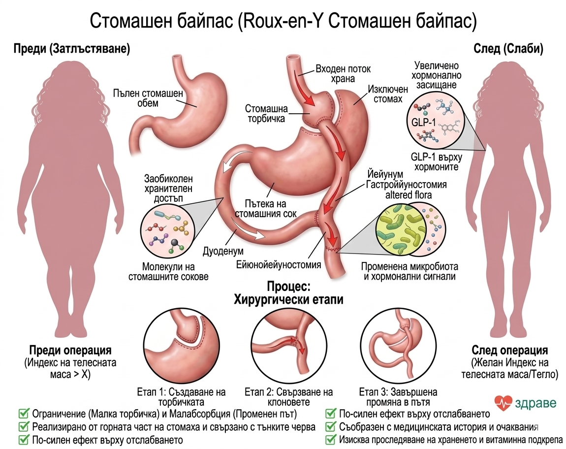 Илюстрация на операция стомашен байпас