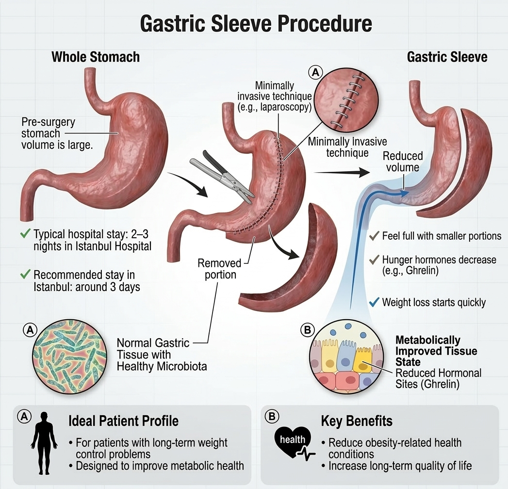 Gastric sleeve surgery illustration